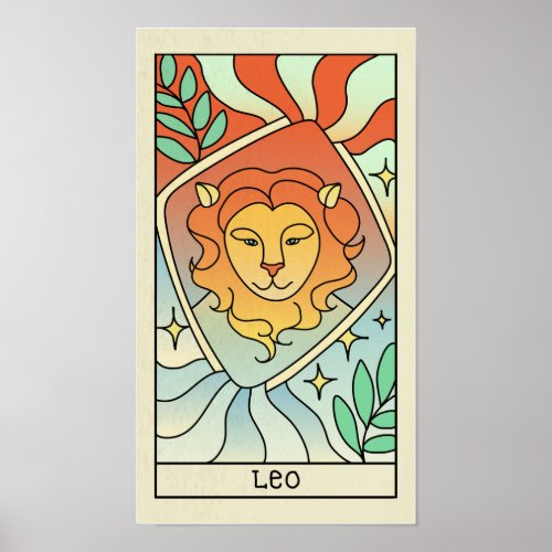Leo Zodiac Sign Abstract Art Vintage Poster