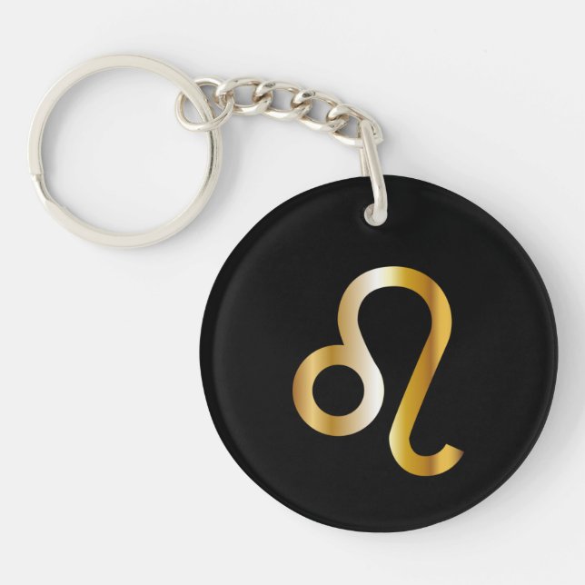 Leo Zodiac Sign, Black & Gold Keychain (Front)