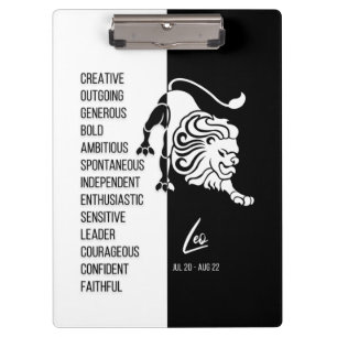 Leo Zodiac Sign Black & White Clipboard