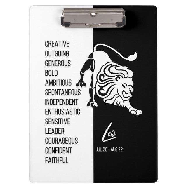 Leo Zodiac Sign Black & White Clipboard (Front)