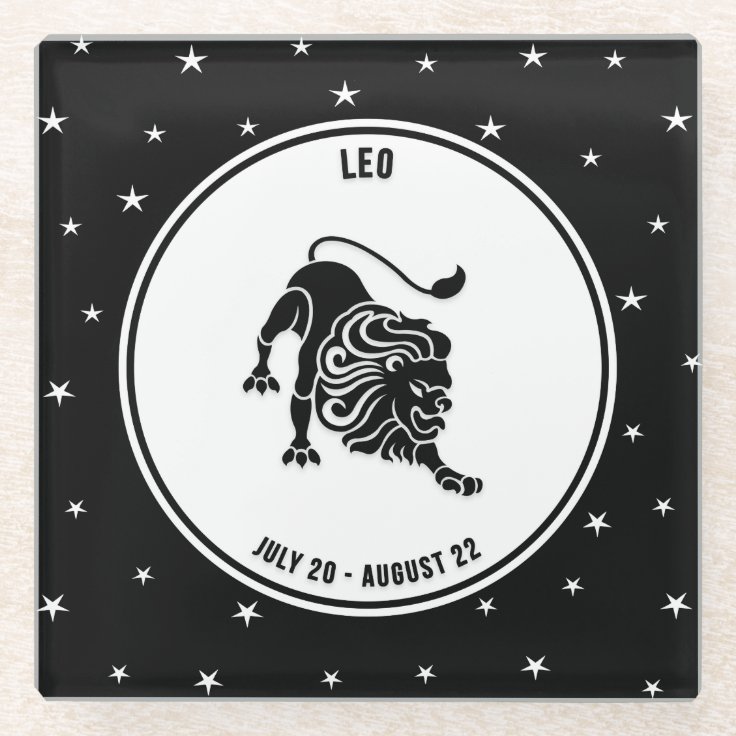 Leo Zodiac Sign, Black & White Glass Coaster | Zazzle