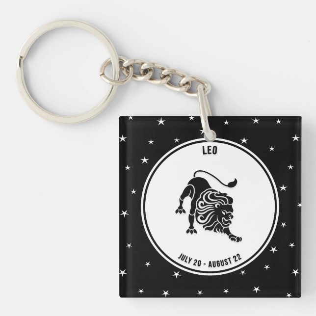 Leo Zodiac Sign, Black & White Keychain (Front)