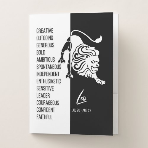 Leo Zodiac Sign Black  White Pocket Folder