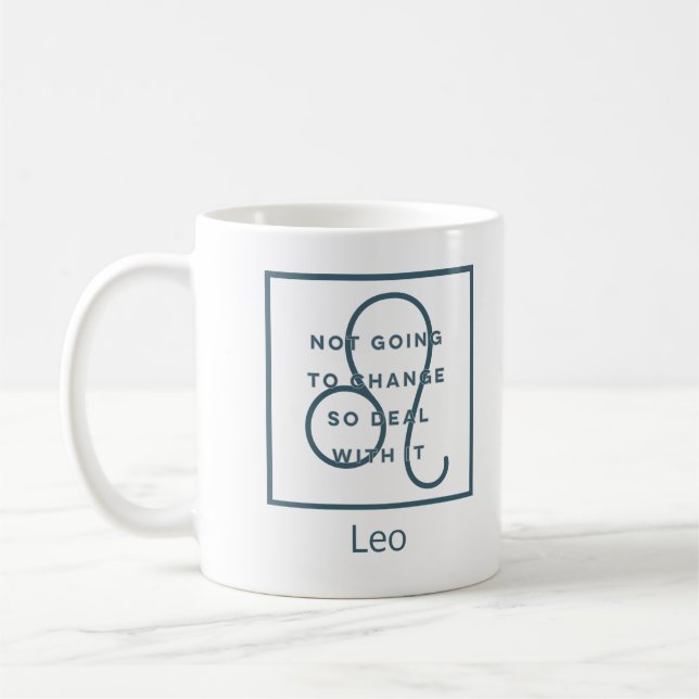 Leo Zodiac Sign Fun Quote Blue Birthday Coffee Mug (Left)