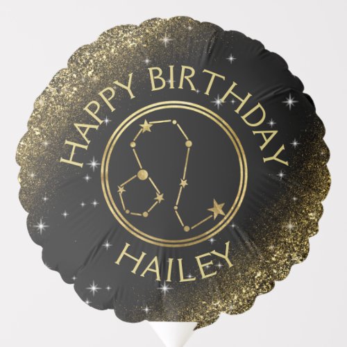 Leo Zodiac Sign Gold Glitter Happy Birthday Balloon