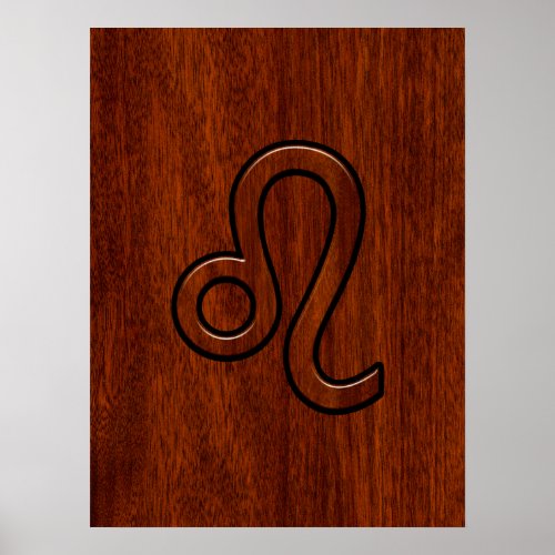 Leo Zodiac Sign in Brown Mahogany wood style