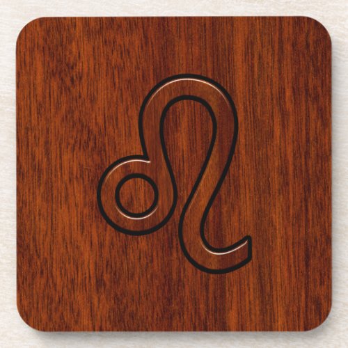 Leo Zodiac Sign in Brown Mahogany wood style Beverage Coaster