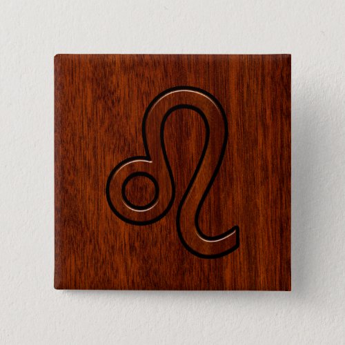 Leo Zodiac Sign in Brown Mahogany wood style Button