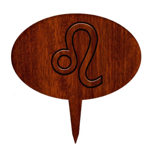 Leo Zodiac Sign in Brown Mahogany wood style Cake Topper