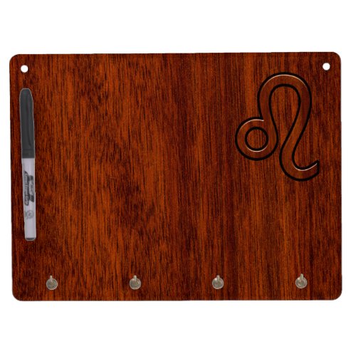 Leo Zodiac Sign in Brown Mahogany wood style Dry Erase Board With Keychain Holder