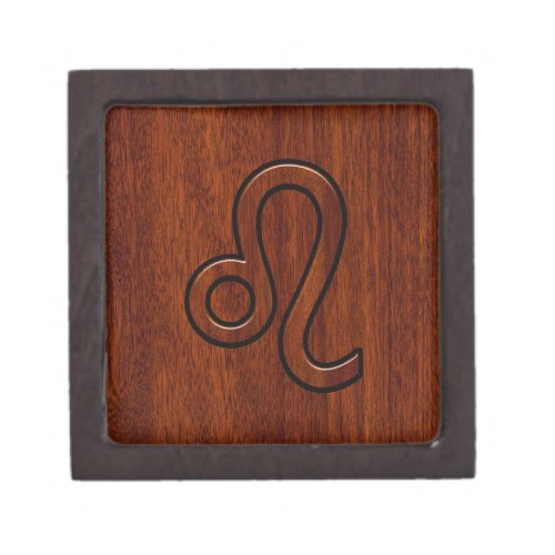 Leo Zodiac Sign in Brown Mahogany wood style Keepsake Box