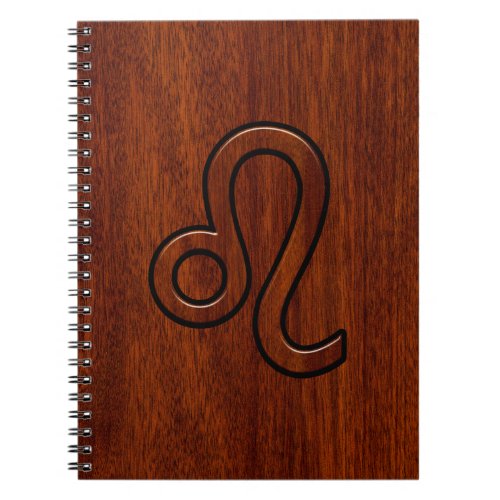 Leo Zodiac Sign in Brown Mahogany wood style Notebook