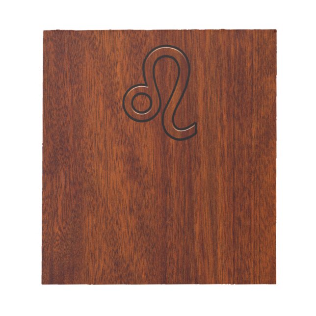 Leo Zodiac Sign in Brown Mahogany wood style Notepad (Front)