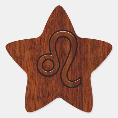 Leo Zodiac Sign in Brown Mahogany wood style Star Sticker