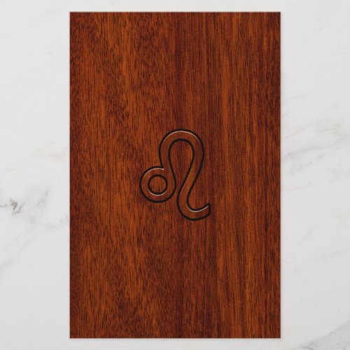 Leo Zodiac Sign in Brown Mahogany wood style Stationery
