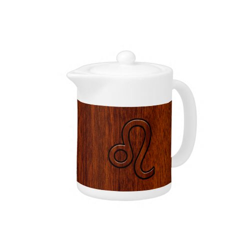 Leo Zodiac Sign in Brown Mahogany wood style Teapot