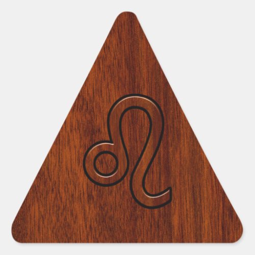 Leo Zodiac Sign in Brown Mahogany wood style Triangle Sticker