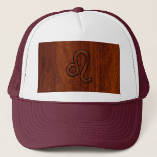 Leo Zodiac Sign in Brown Mahogany wood style Trucker Hat