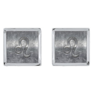 Leo Zodiac Sign in Industrial Style Silver Cufflinks