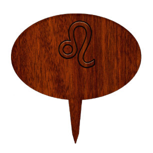 Leo Zodiac Sign in Mahogany wood style Cake Topper