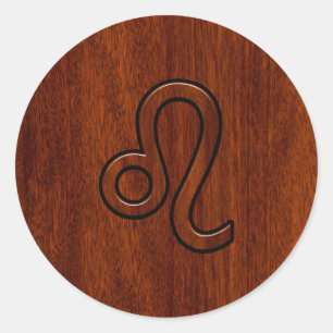 Leo Zodiac Sign in Mahogany wood style Classic Round Sticker