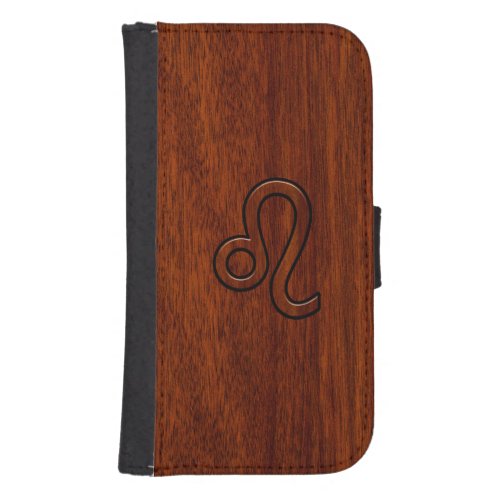 Leo Zodiac Sign in Mahogany wood style Galaxy S4 Wallet Case