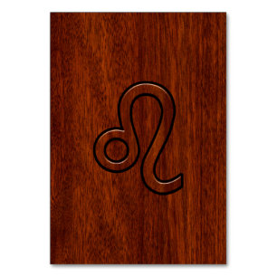 Leo Zodiac Sign in Mahogany wood style Table Number