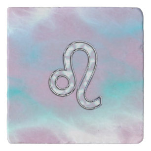 Leo Zodiac Sign in Mother of Pearl Style Print Trivet