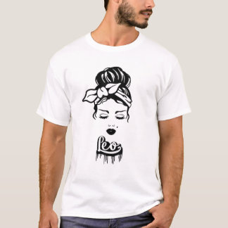 Leo Zodiac Sign Messy Bun Retro Vintage Birthday T-Shirt