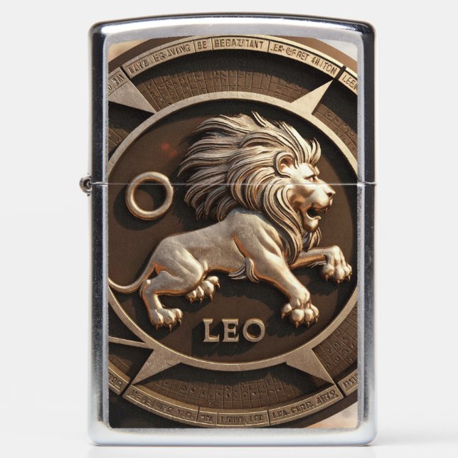 Leo Zodiac Sign Metal Emblem #1 Zippo Lighter (Front)