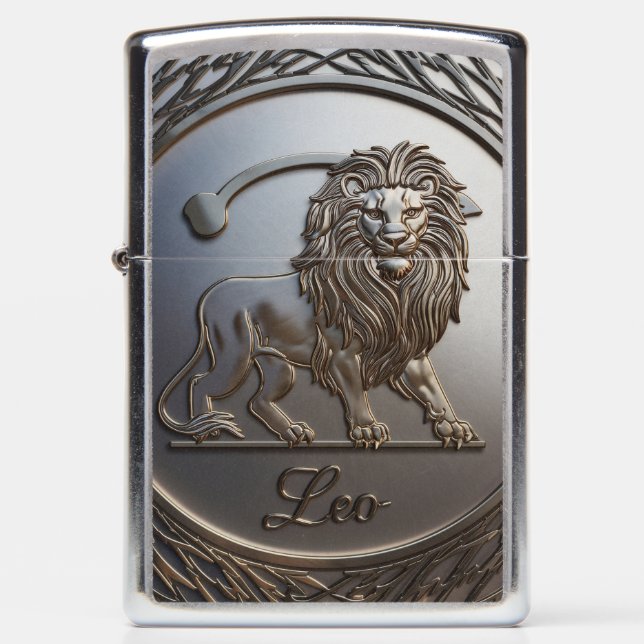 Leo Zodiac Sign Metal Emblem #2 Zippo Lighter (Front)