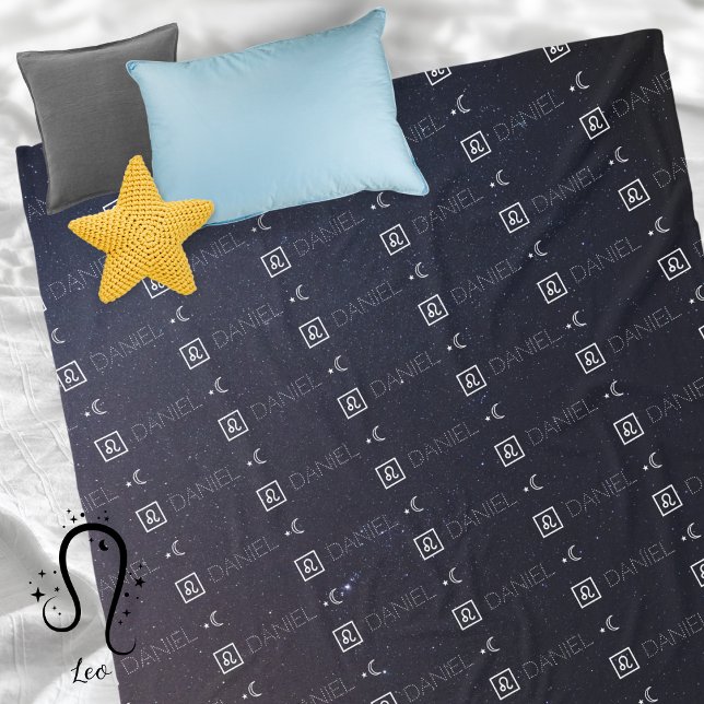 Leo Zodiac Sign Name Constellation Astrology Stars Fleece Blanket (Leo Zodiac Sign Symbol Personalized Repeating Name Seamless Pattern Starry Night Sky Moon Blanket
)