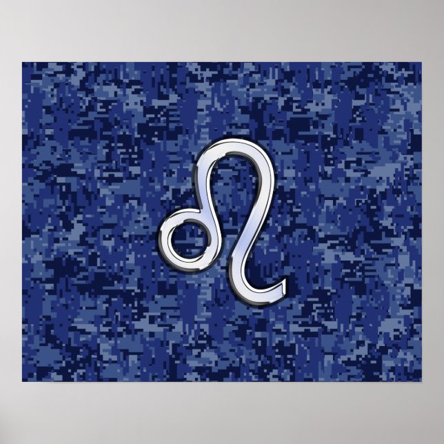 Leo Zodiac Sign on Blue Digital Camouflage (Front)