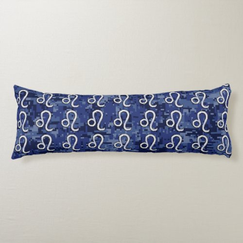 Leo Zodiac Sign on Blue Digital Camouflage Body Pillow