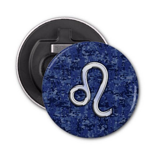 Leo Zodiac Sign on Blue Digital Camouflage Bottle Opener