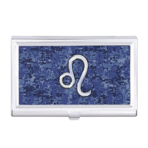 Leo Zodiac Sign on Blue Digital Camouflage Business Card Case