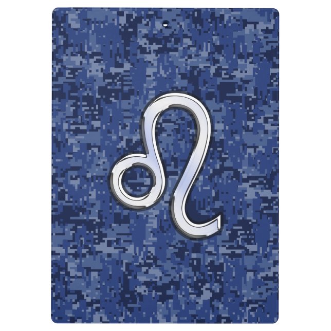 Leo Zodiac Sign on Blue Digital Camouflage Clipboard (Back)