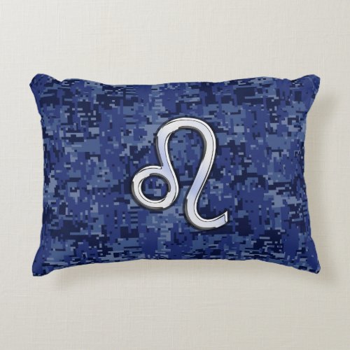 Leo Zodiac Sign on Blue Digital Camouflage Decorative Pillow
