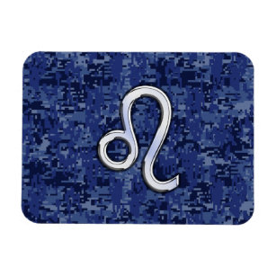 Leo Zodiac Sign on Blue Digital Camouflage Magnet