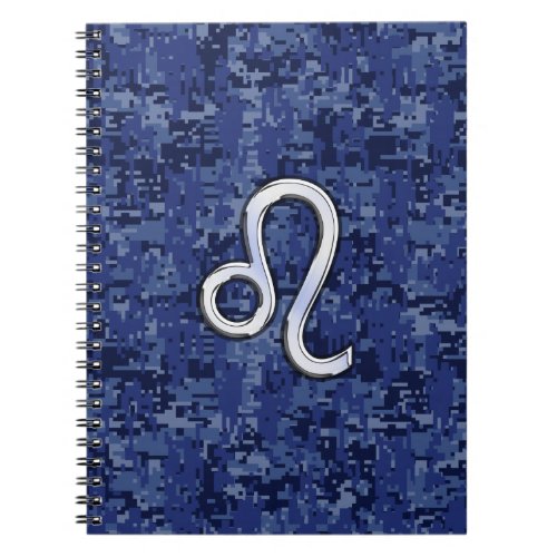 Leo Zodiac Sign on Blue Digital Camouflage Notebook