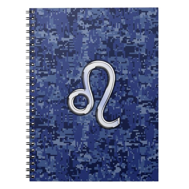 Leo Zodiac Sign on Blue Digital Camouflage Notebook (Front)