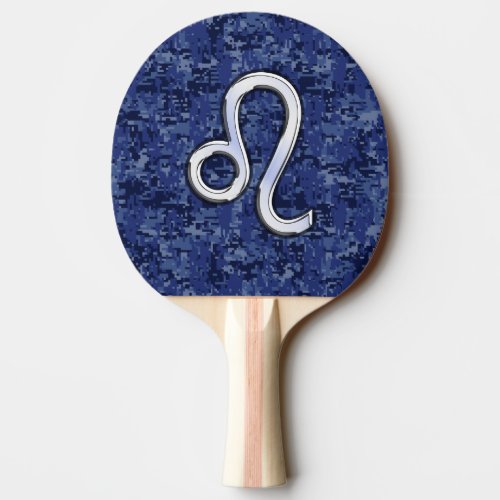 Leo Zodiac Sign on Blue Digital Camouflage Ping_Pong Paddle