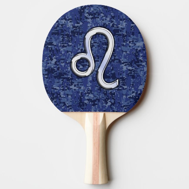 Leo Zodiac Sign on Blue Digital Camouflage Ping-Pong Paddle (Back)