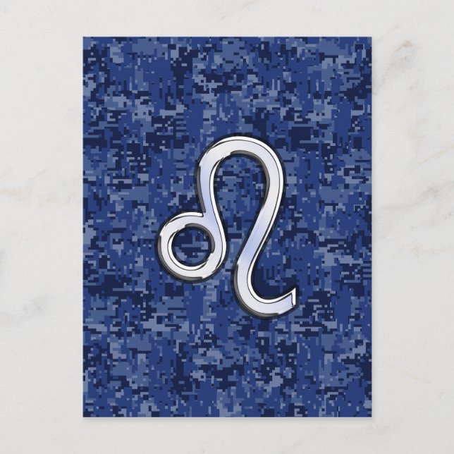 Leo Zodiac Sign on Blue Digital Camouflage Postcard (Front)