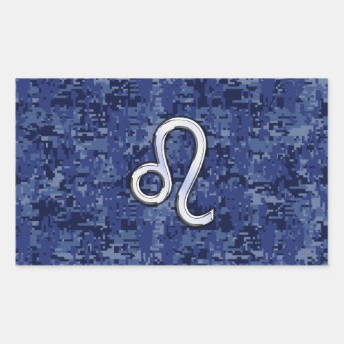 Leo Zodiac Sign on Blue Digital Camouflage Rectangular Sticker