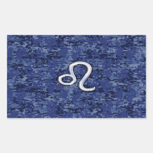 Leo Zodiac Sign on Blue Digital Camouflage Rectangular Sticker