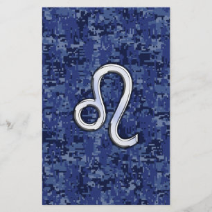 Leo Zodiac Sign on Blue Digital Camouflage Stationery