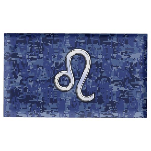 Leo Zodiac Sign on Blue Digital Camouflage Table Number Holder