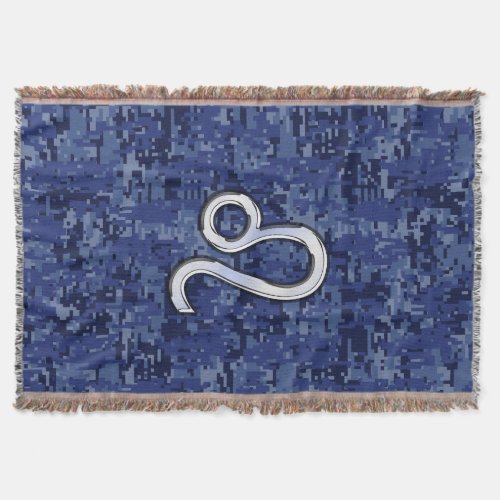 Leo Zodiac Sign on Blue Digital Camouflage Throw Blanket