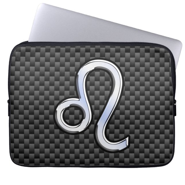 Leo Zodiac Sign on Charcoal Carbon Fiber Print Laptop Sleeve (Front)